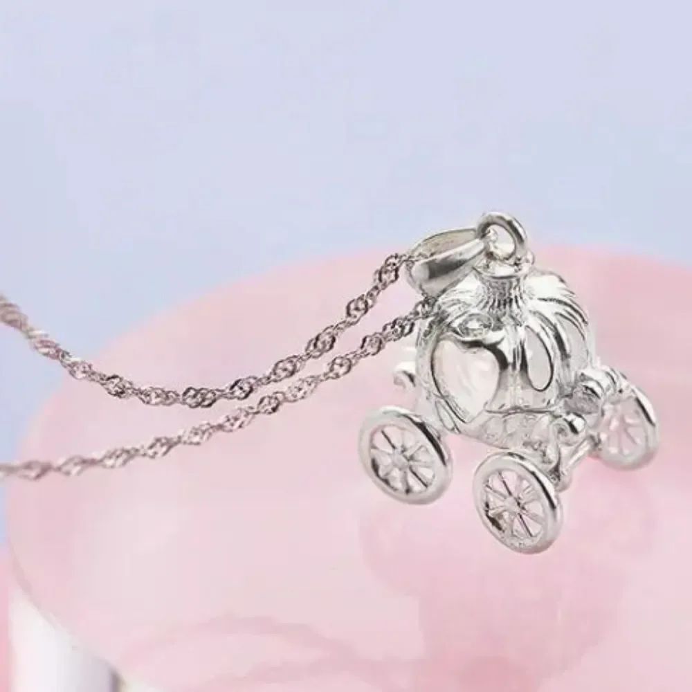 Cinderellas Silver Pumpkin Carriage Necklace